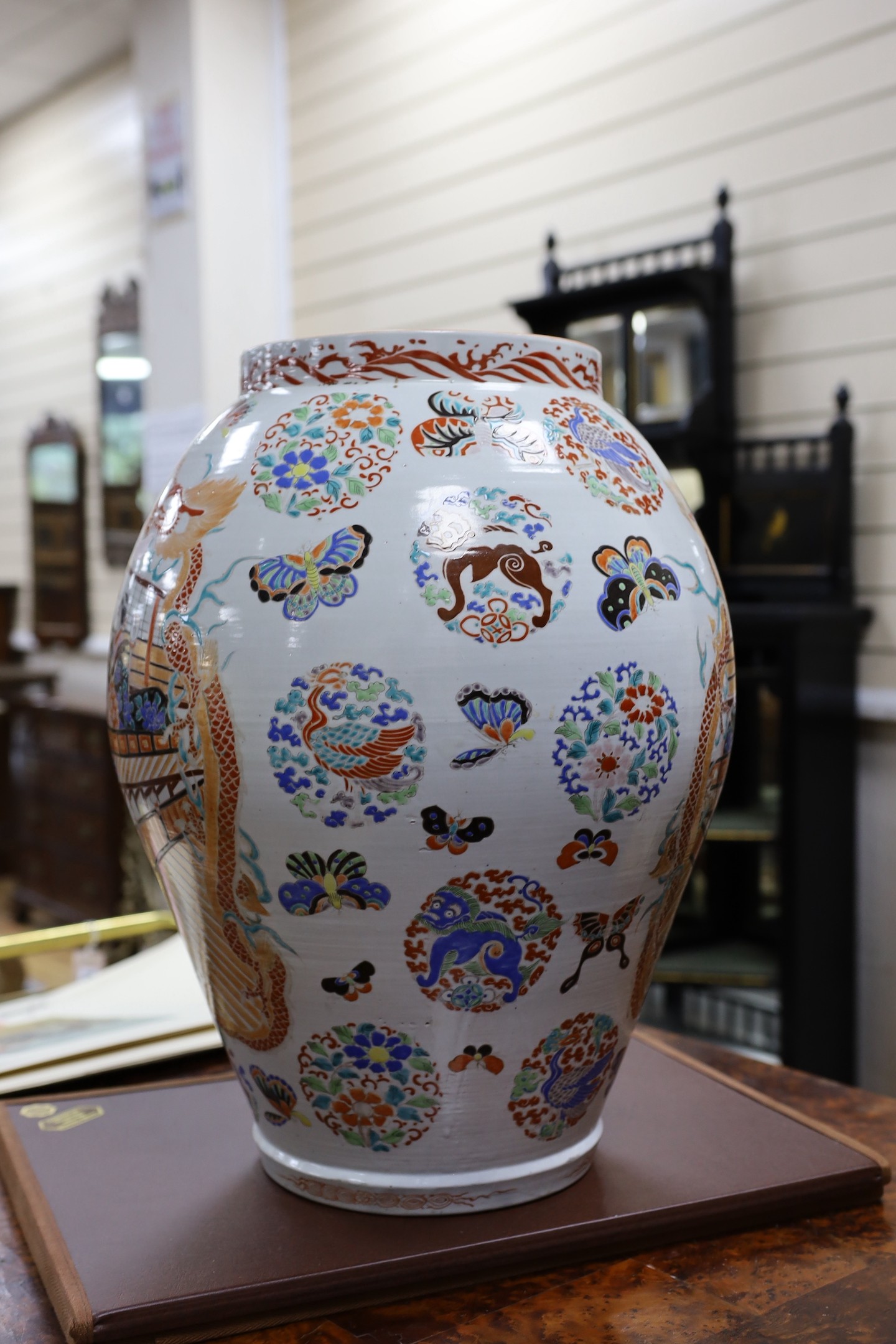 A massive Japanese enamelled porcelain vase, Meiji period, 51cm tall